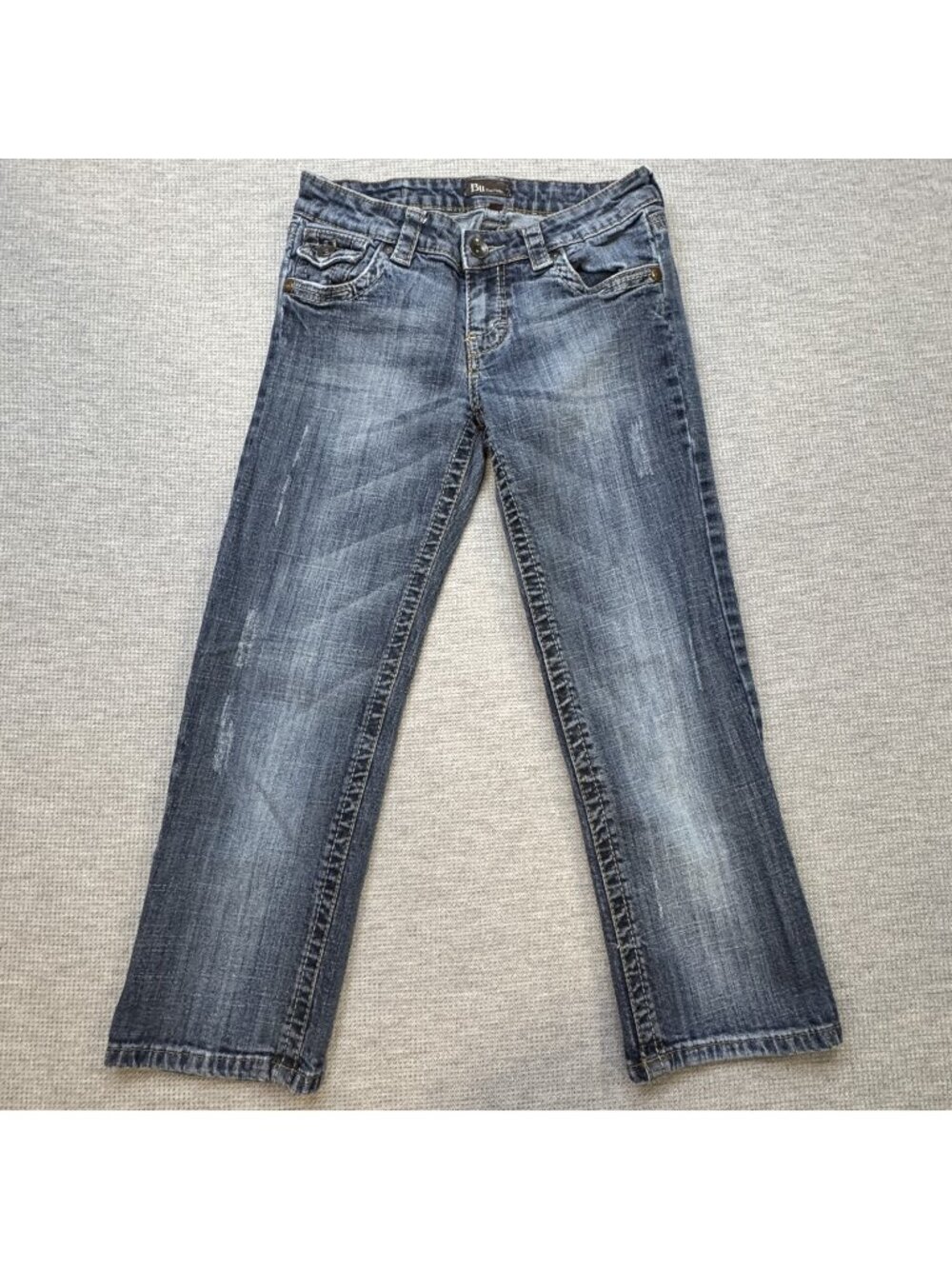 Bu From Malibu Denim Jeans Womens Size 3 Blue Lightly Distressed Straight Leg